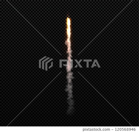 Rocket fire smoke or jet aircraft vector stream vertical trail, realistic space rocket launch trace, orange fire burst Rocket fire smoke or jet aircraft vector stream vertical trail, realistic space rocket launch trace, orange fire burst 120568946