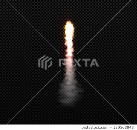 Rocket fire smoke or jet aircraft trail, vector realistic space rocket launch trail, orange fire burst, missile trace Rocket fire smoke or jet aircraft trail, vector realistic space rocket launch trail, orange fire burst, missile trace 120568948