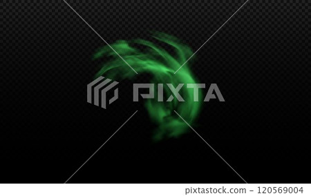Green smoke, bad smell smog, vector realistic steam waves, stink cloud of stench poison gas, chemical toxic vapor flow 120569004
