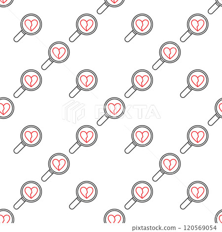 Magnifying Glass with Broken Heart vector Heartache seamless pattern Magnifying Glass with Broken Heart vector Heartache seamless pattern 120569054