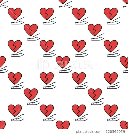Red Broken Heart and Hand vector colored seamless pattern 120569059