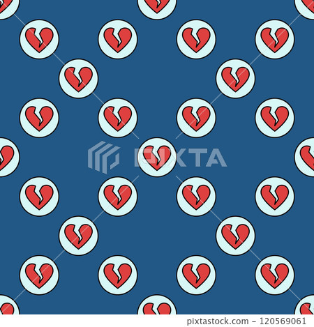 Red Broken Heart in Circle vector Breakup colored seamless pattern 120569061