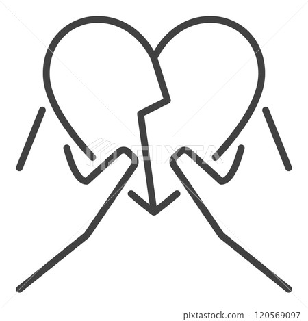 Hands with Broken Heart vector Separation minimalistic icon in outline style 120569097