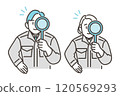 Male and female workers in work clothes examining with a magnifying glass [Vector illustration material] 120569293