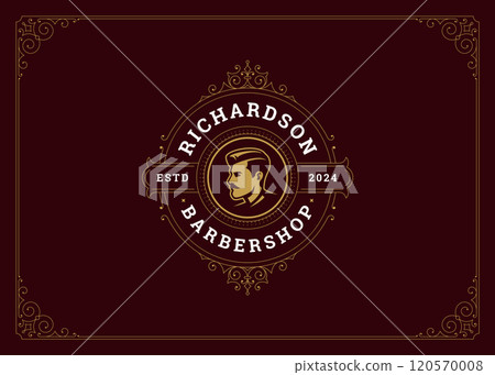 Elegant luxury classic Victorian ornate barbershop logo design template vector illustration 120570008