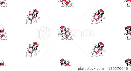 dog cat seamless pattern french bulldog Christmas kitten Santa Claus hat vector puppy calico pet cartoon wrapping paper scarf isolated repeat wallpaper tile background illustration design 120570046