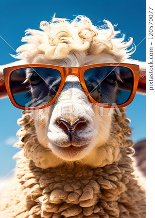 sheep wearing sunglasses and sweater isolated on transparent 120570077