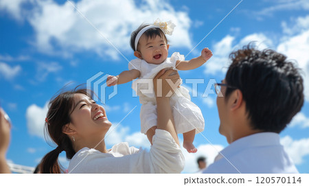 A smiling Japanese family under the blue sky A smiling Japanese family under the blue sky 120570114