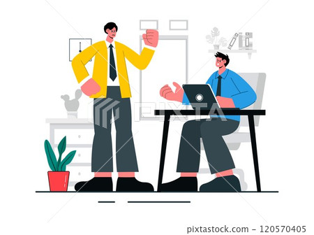 Workplace Conflict Illustration featuring Arguing Coworkers Having a Dispute in the Office While Discussing Business Issues and Teamwork Problems 120570405