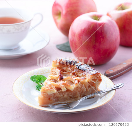 Apple pie (cut image) pink background Apple pie (cut image) pink background 120570433