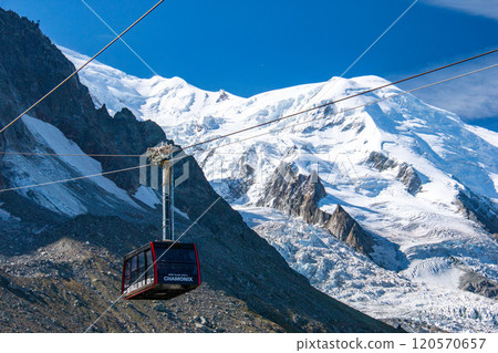Looking up at Mont Blanc from Plan d'Aiguille, Chamonix, France 120570657