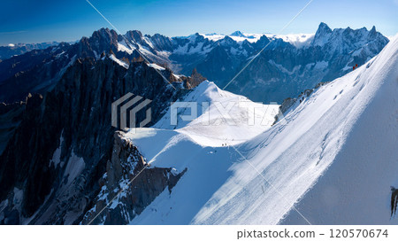 Chamonix Needles and Grandes Jorasses from the Aiguille du Midi observation deck, Chamonix, France Chamonix Needles and Grandes Jorasses from the Aiguille du Midi observation deck, Chamonix, France 120570674