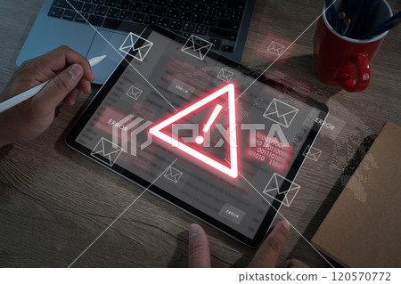 Email security warning notification cybersecurity mail Spam virus on message alert 120570772