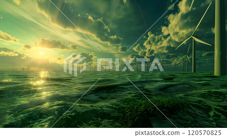 Wind turbines for the production of green energy. AI Generated 120570825