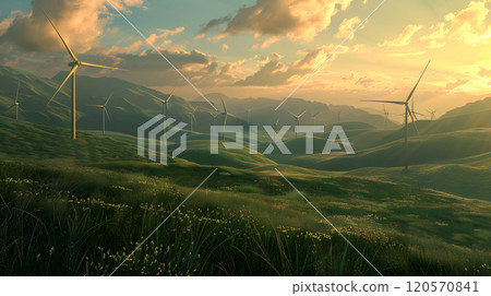 Wind turbines for the production of green energy. AI Generated 120570841