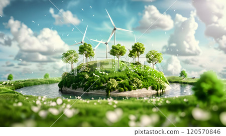 Wind turbines for the production of green energy. AI Generated Wind turbines for the production of green energy. AI Generated 120570846