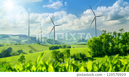 Wind turbines for the production of green energy. AI Generated 120570920