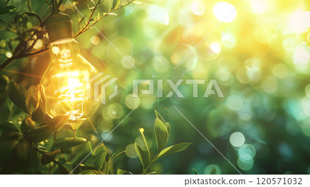 Green energy concept with light bulb and nature. AI Generated 120571032