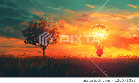 Green energy concept with light bulb and nature. AI Generated 120571058