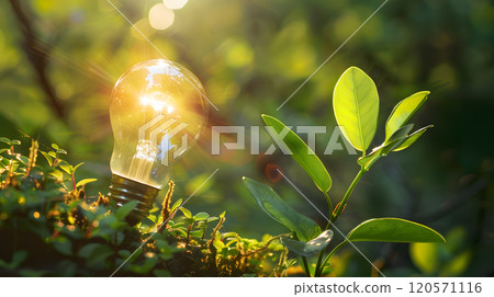 Green energy concept with light bulb and nature. AI Generated 120571116