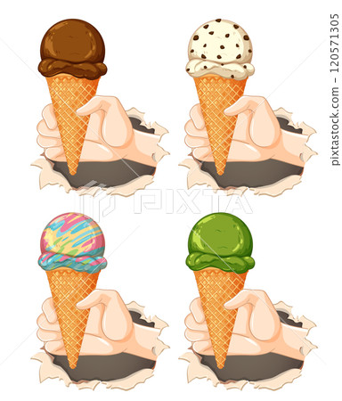 Colorful Ice Cream Cones Illustration Colorful Ice Cream Cones Illustration 120571305