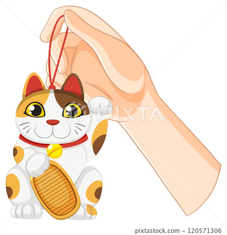 Hand Holding Lucky Cat Charm Hand Holding Lucky Cat Charm 120571306