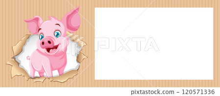 Cheerful Pig Peeking Through Paper 120571336