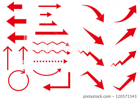 Arrow illustration set of various shapes, red Arrow illustration set of various shapes, red 120571343