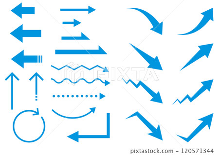 各種形狀的箭頭插圖集，藍色 120571344