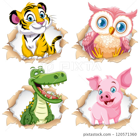 Cute Animal Faces in Torn Paper 120571360