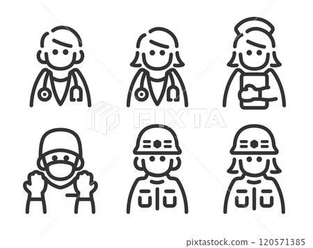 Illustration set of medical worker icons (line drawings) Illustration set of medical worker icons (line drawings) 120571385