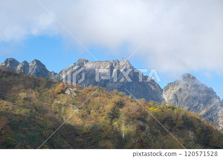 Happo Alpen Line Nature trail, Hakuba, Nahano, Japan, Mountain peaks under cloudy sky 120571528