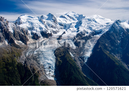 Mont Blanc and the Bossons Glacier from the Le Previn Observatory, Chamonix, France 120571621