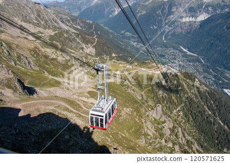 View of the Chamonix Valley from the Le Previn observation deck, Chamonix, France 120571625