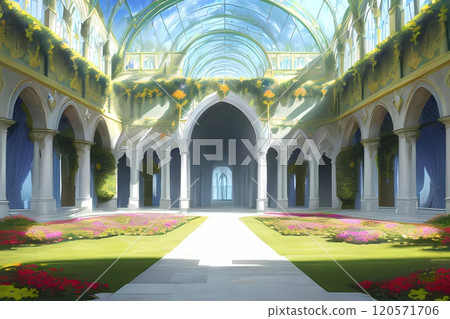 RPG奇幻遊戲背景異世界神殿走廊大廳 RPG奇幻遊戲背景異世界神殿走廊大廳 120571706