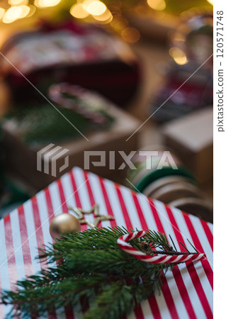 Handmade Christmas decor. Preparing for winter holidays. Presents  120571748