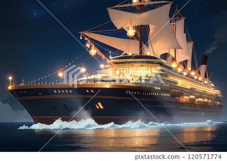 Game background: A huge sightseeing cruise ship in another world at night 120571774