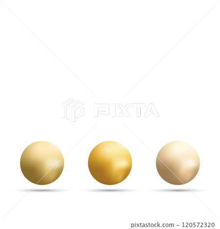 Realistic gold pearls set. Round white, bluish-gray, black, formed inside the shell of a pearl oyster, a gemstone. Vector illustration. Eps 10 120572320