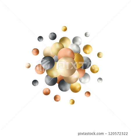 Abstract minimal background. Objects 3d shape gold and silver ball, volumetric round spheres white and pink. Vector realistic geometric elements. Eps 10 Abstract minimal background. Objects 3d shape gold and silver ball, volumetric round spheres white and pink. Vector realistic geometric elements. Eps 10 120572322