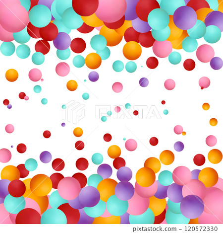 Background with color balls. 3d round spheres. Geometric design elements circle ball pattern. Flying shapes in empty space. Design for poster, banner, placard. vector illustration. Eps 10 120572330