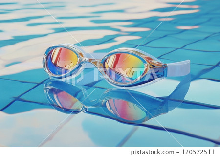 A pair of sunglasses is sitting in the water 120572511