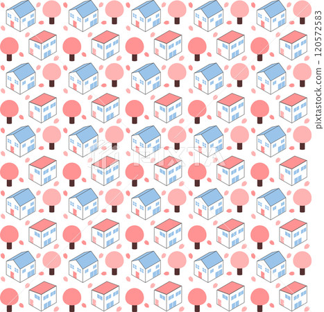 等距櫻花與住宅街景圖片素材 等距櫻花與住宅街景圖片素材 120572583