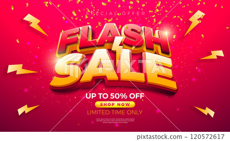 Shopping Day Flash Sale Banner Design with 3d Typography Lettering on Falling Confetti Background. Vector Special Offer Campaign Discount Business Concept Illustration for Coupon, Voucher, Banner 120572617