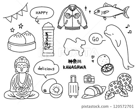 Kanagawa hand-drawn illustration set Kanagawa hand-drawn illustration set 120572701