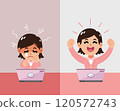 Cartoon businesswoman expressing different emotions 120572743