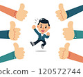 Vector illustration business concept happy businessman with many thumbs up hands 120572744