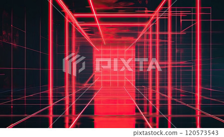 Retro-futuristic neon red backdrop, perfect for text or product placement 120573543