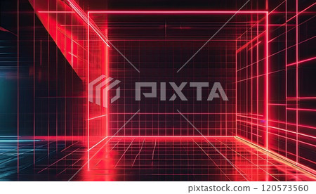 Retro-futuristic neon red backdrop, perfect for text or product placement 120573560