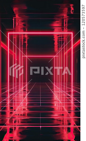 Retro-futuristic neon red backdrop, perfect for text or product placement Retro-futuristic neon red backdrop, perfect for text or product placement 120573597