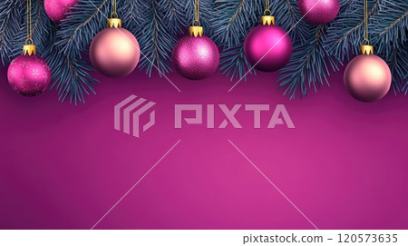 fir branch decorated with pink and golden christmas balls illustration fir branch decorated with pink and golden christmas balls illustration 120573635